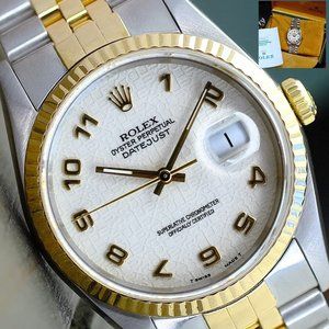 ROLEX MENS DATEJUST WATCH GOLD STEEL CREAM JUBILEE DIAL FLUTED 36MM BOX &PAPERS
